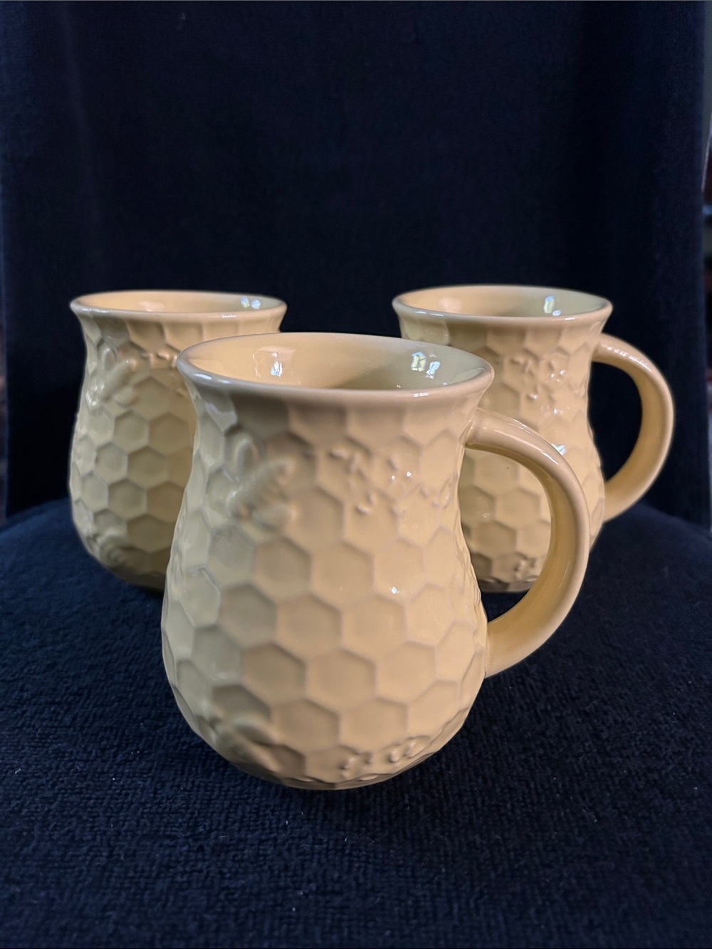 Temp-Tations Yellow Honeycomb Bee-lieve Textured Mugs Set of 3